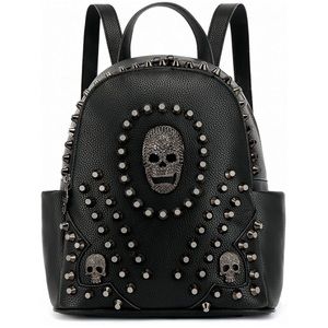 Studded Skull Bag for Women, Vegan Leather Punk Rock Rivet Backpack